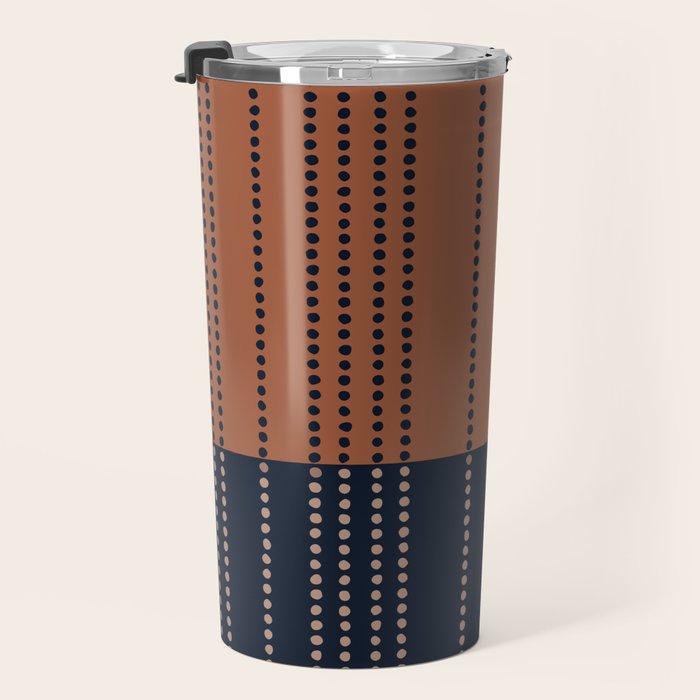 Spotted Stripes, Terracotta and Navy Blue Travel Mug Gallery Image 3