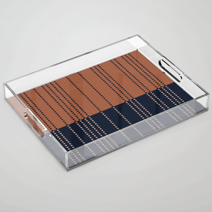 Spotted Stripes, Terracotta and Navy Blue Acrylic Tray Gallery Image 1
