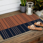 Spotted Stripes, Terracotta and Navy Blue Outdoor Rug Gallery Image 2