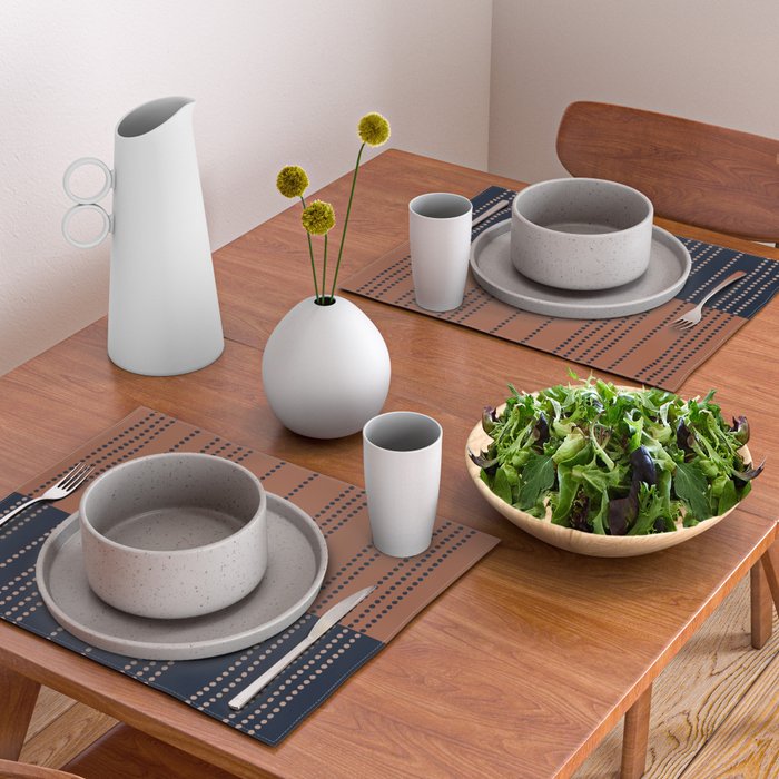 Spotted Stripes, Terracotta and Navy Blue Placemat Gallery Image 2