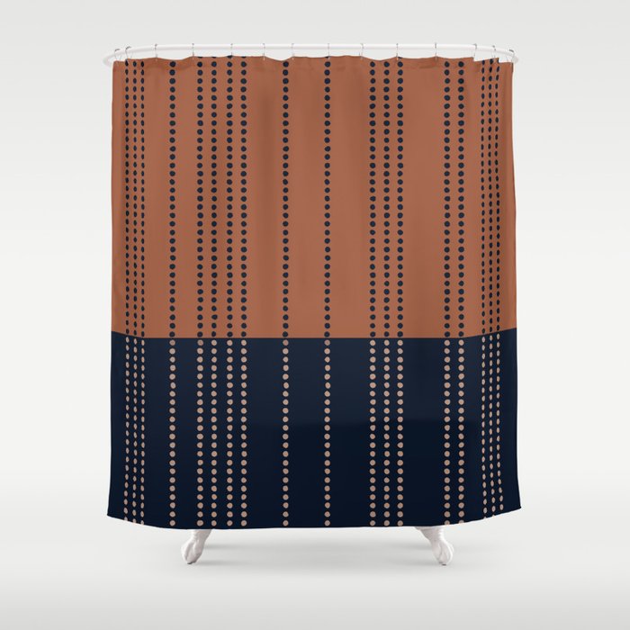 Spotted Stripes, Terracotta and Navy Blue Shower Curtain Gallery Image 1