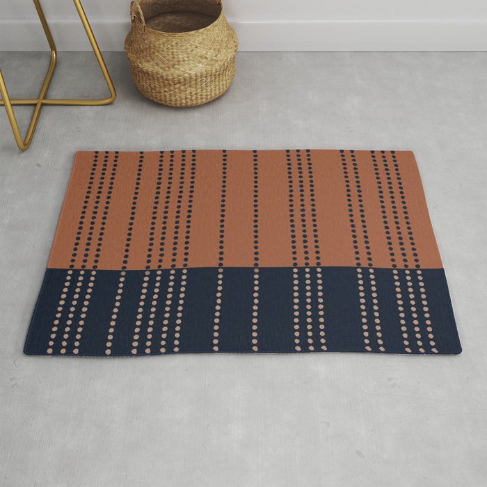 Spotted Stripes, Terracotta and Navy Blue Rug Gallery Image 1