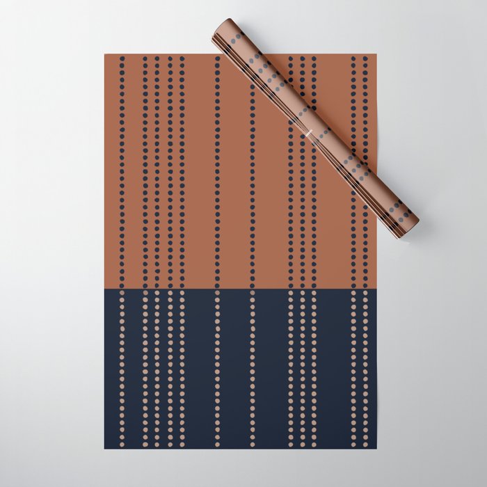 Spotted Stripes, Terracotta and Navy Blue Wrapping Paper Gallery Image 1