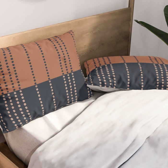 Spotted Stripes, Terracotta and Navy Blue Pillow Sham Gallery Image 2