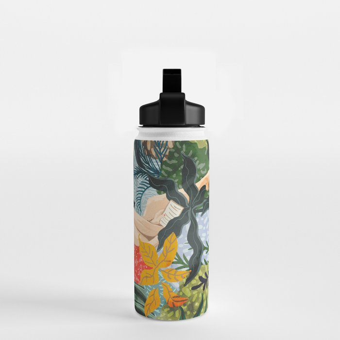 The Distracted Reader | Mindfulness Solo Travel | Bohemian Jungle Botanical Mood | Nature Book Lady Water Bottle Gallery Image 2