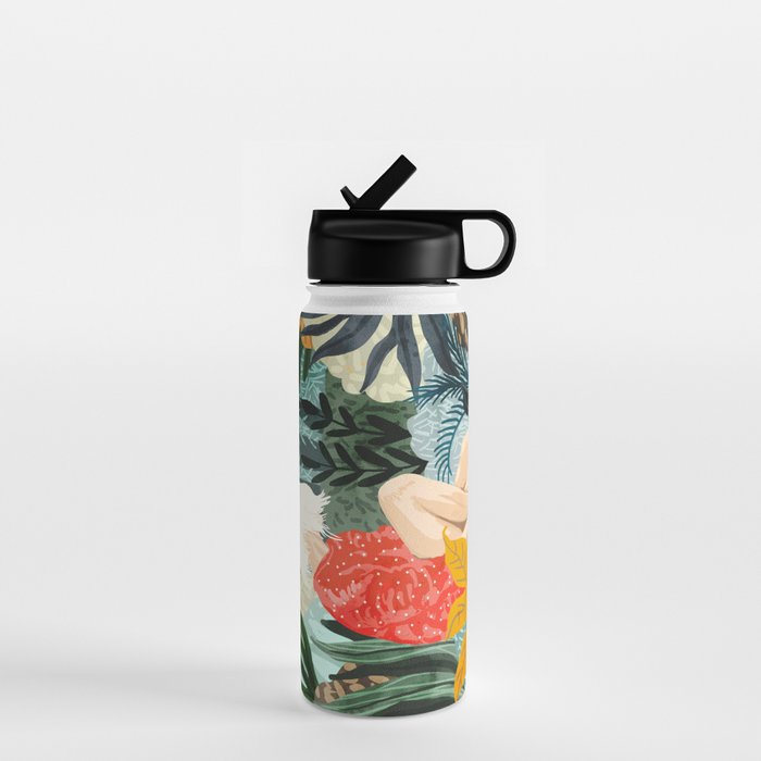 The Distracted Reader | Mindfulness Solo Travel | Bohemian Jungle Botanical Mood | Nature Book Lady Water Bottle Gallery Image 1