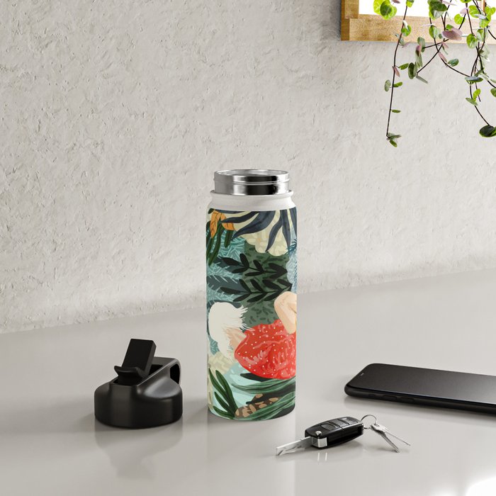 The Distracted Reader | Mindfulness Solo Travel | Bohemian Jungle Botanical Mood | Nature Book Lady Water Bottle Gallery Image 4