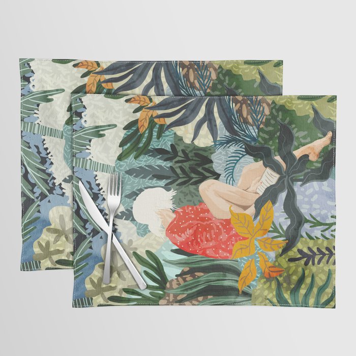 The Distracted Reader | Mindfulness Solo Travel | Bohemian Jungle Botanical Mood | Nature Book Lady Placemat Gallery Image 1