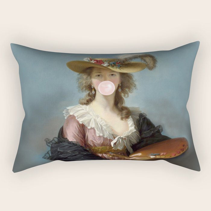 Bubble Gum Diva in a Straw Hat Rectangular Pillow Gallery Image 1