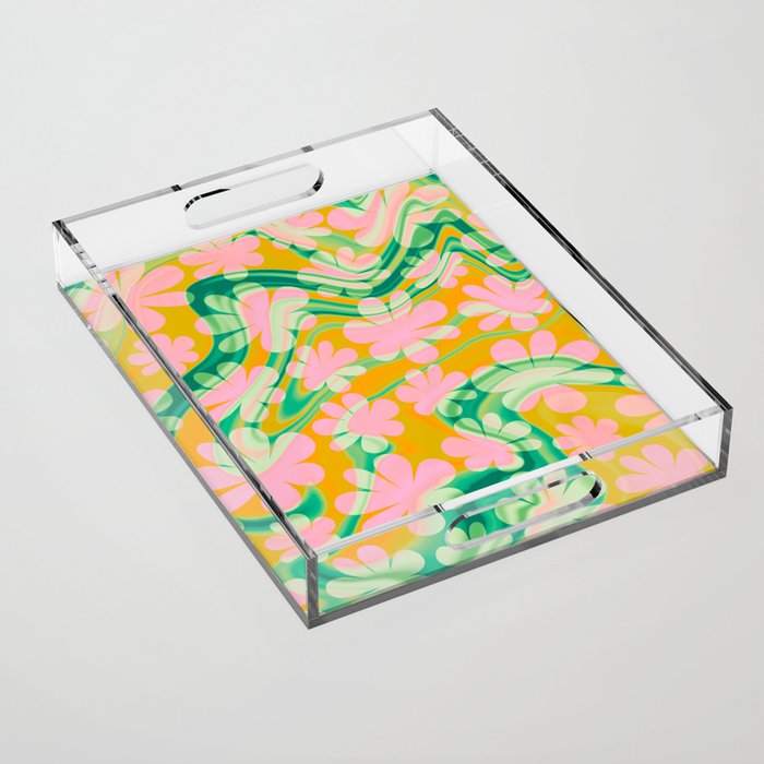 Retro Daisy Tie Dye Pattern Acrylic Tray Gallery Image 1