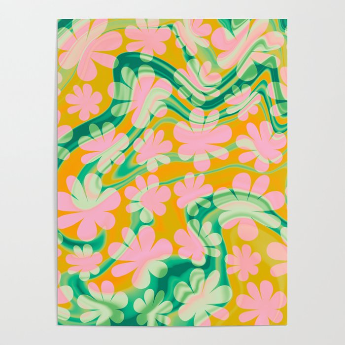 Retro Daisy Tie Dye Pattern Poster Gallery Image 1