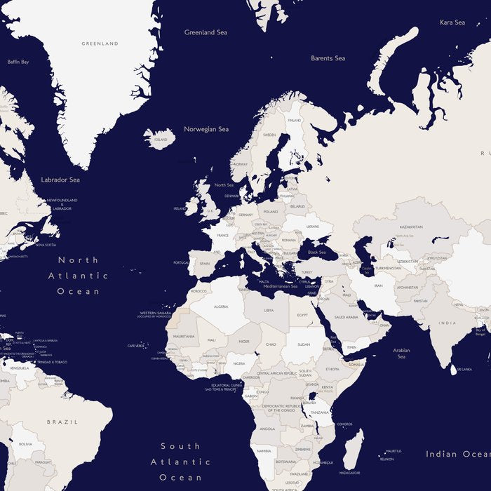 Navy blue and cream world map, "Austin" Coffee Mug Gallery Image 2