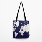 Navy blue and cream world map, "Austin" Tote Bag Gallery Image 2