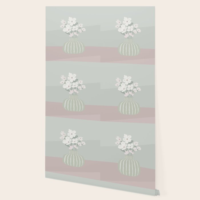 Wildflower bouquet in vase illustration - muted green, dusty pink and beige flowers Wallpaper Gallery Image 2