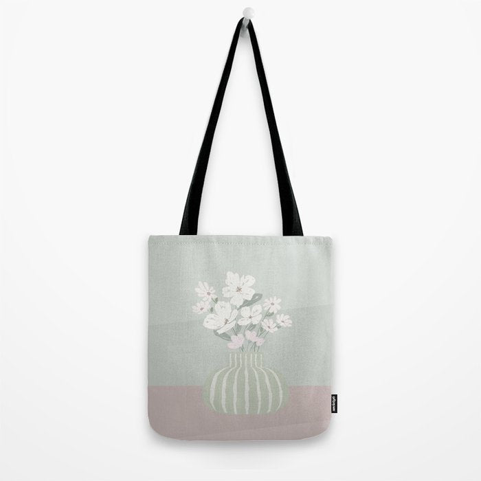 Wildflower bouquet in vase illustration - muted green, dusty pink and beige flowers Tote Bag Gallery Image 2