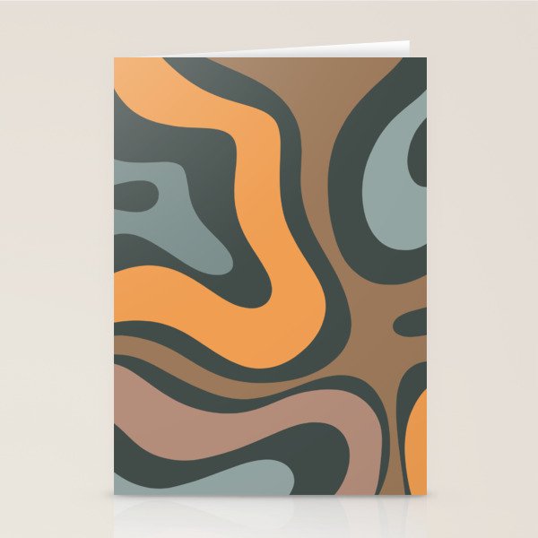 Modern Retro Liquid Swirl Abstract Slate Blue Orange Brown Taupe Stationery Card Gallery Image 1