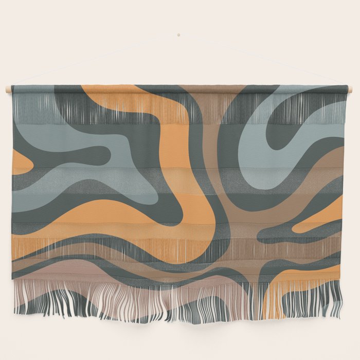 Modern Retro Liquid Swirl Abstract Slate Blue Orange Brown Taupe Wall Hanging Gallery Image 1
