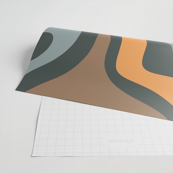 Modern Retro Liquid Swirl Abstract Slate Blue Orange Brown Taupe Wrapping Paper Gallery Image 2