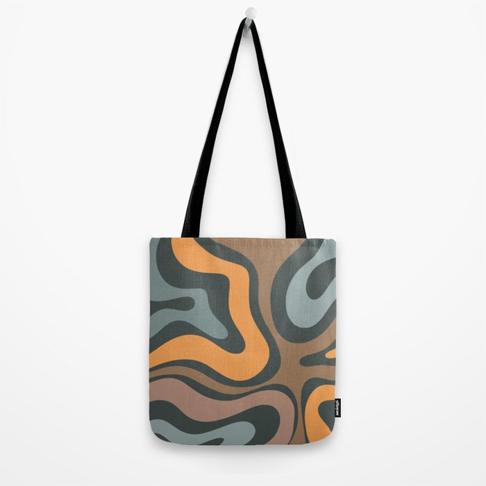 Modern Retro Liquid Swirl Abstract Slate Blue Orange Brown Taupe Tote Bag Gallery Image 2