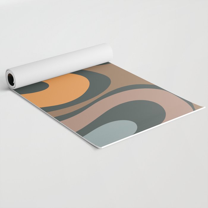 Modern Retro Liquid Swirl Abstract Slate Blue Orange Brown Taupe Yoga Mat Gallery Image 2