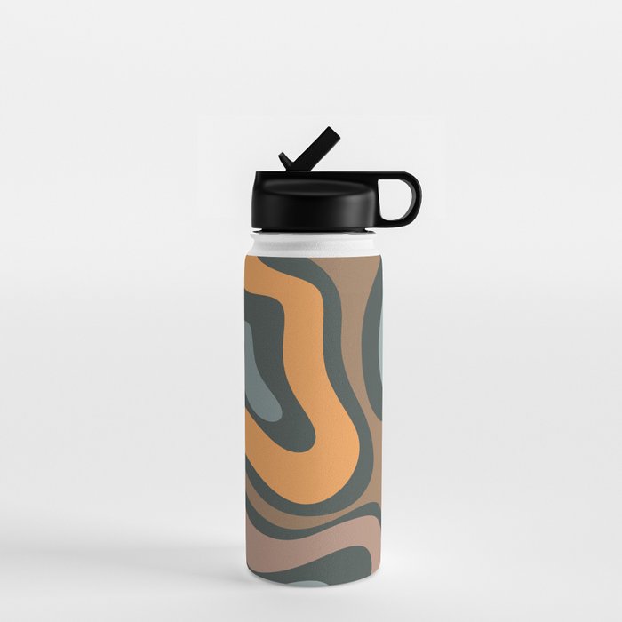 Modern Retro Liquid Swirl Abstract Slate Blue Orange Brown Taupe Water Bottle Gallery Image 1