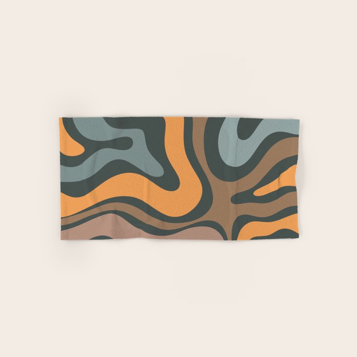Modern Retro Liquid Swirl Abstract Slate Blue Orange Brown Taupe Bath Towel Gallery Image 1