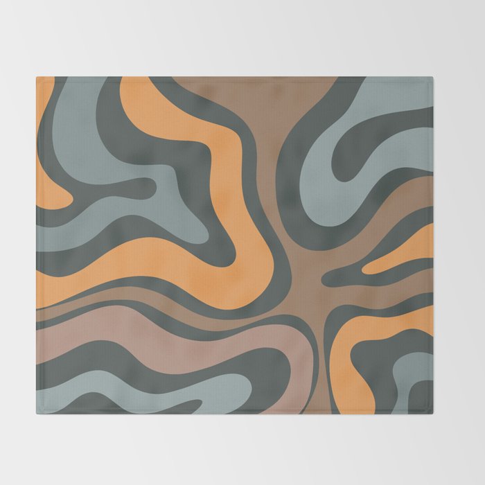 Modern Retro Liquid Swirl Abstract Slate Blue Orange Brown Taupe Throw Blanket Gallery Image 2