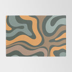 Modern Retro Liquid Swirl Abstract Slate Blue Orange Brown Taupe Rug Gallery Image 2