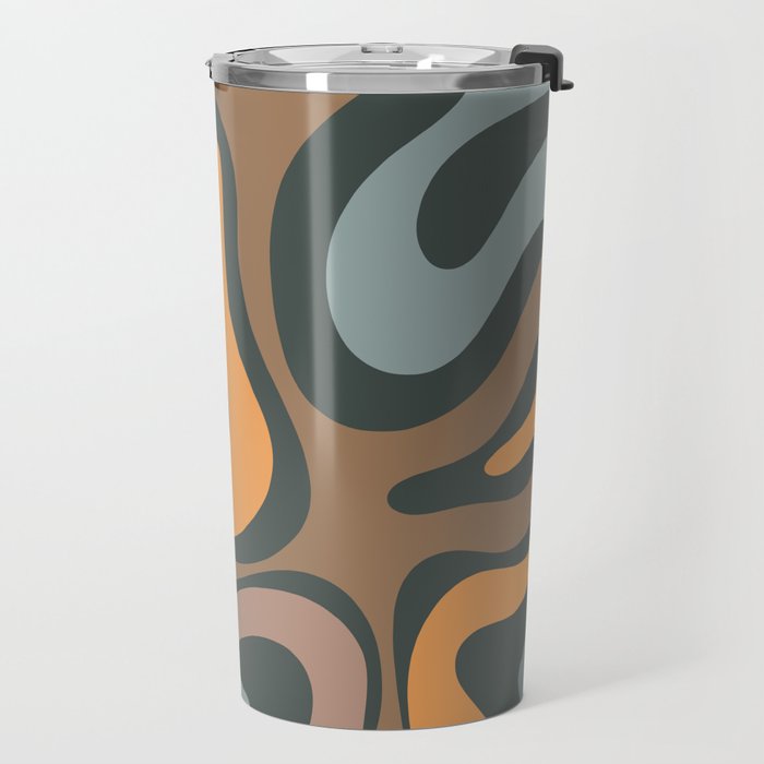 Modern Retro Liquid Swirl Abstract Slate Blue Orange Brown Taupe Travel Mug Gallery Image 2