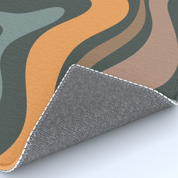 Modern Retro Liquid Swirl Abstract Slate Blue Orange Brown Taupe Rug Gallery Image 4