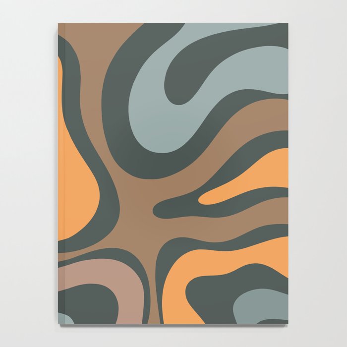 Modern Retro Liquid Swirl Abstract Slate Blue Orange Brown Taupe Notebook Gallery Image 4