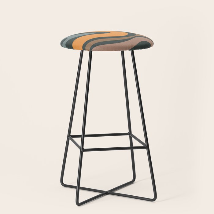 Modern Retro Liquid Swirl Abstract Slate Blue Orange Brown Taupe Stool Gallery Image 1