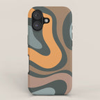 Modern Retro Liquid Swirl Abstract Slate Blue Orange Brown Taupe iPhone Case Gallery Image 1