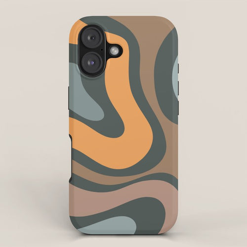 Modern Retro Liquid Swirl Abstract Slate Blue Orange Brown Taupe Iphone Case Gallery Image 1