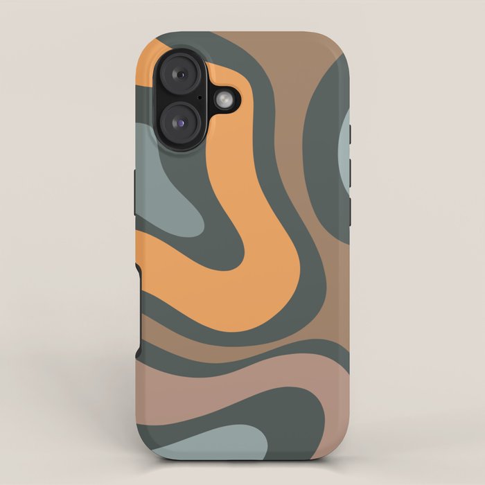 Modern Retro Liquid Swirl Abstract Slate Blue Orange Brown Taupe iPhone Case Gallery Image 1