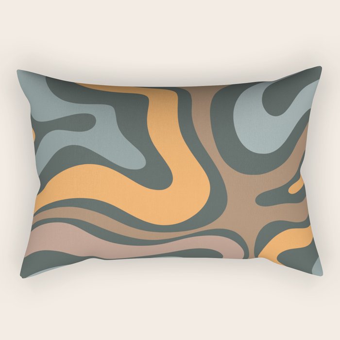 Modern Retro Liquid Swirl Abstract Slate Blue Orange Brown Taupe Rectangular Pillow Gallery Image 2