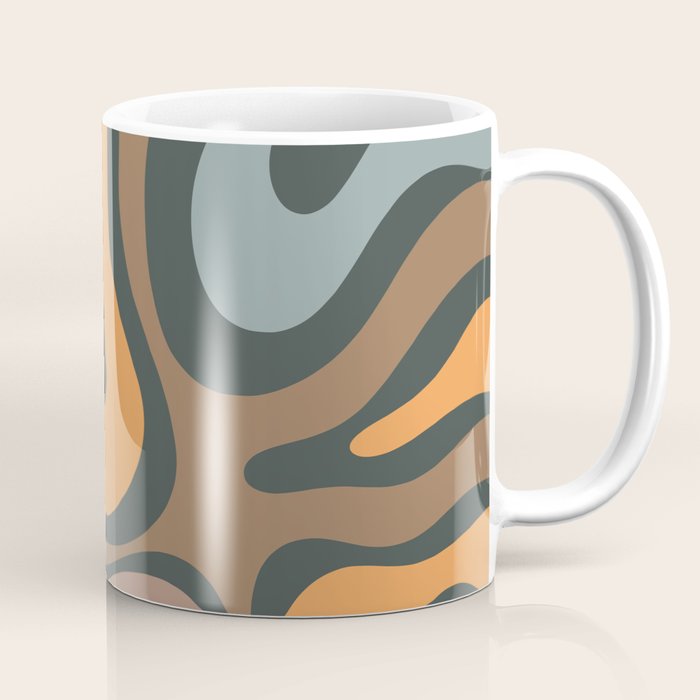 Modern Retro Liquid Swirl Abstract Slate Blue Orange Brown Taupe Coffee Mug Gallery Image 1