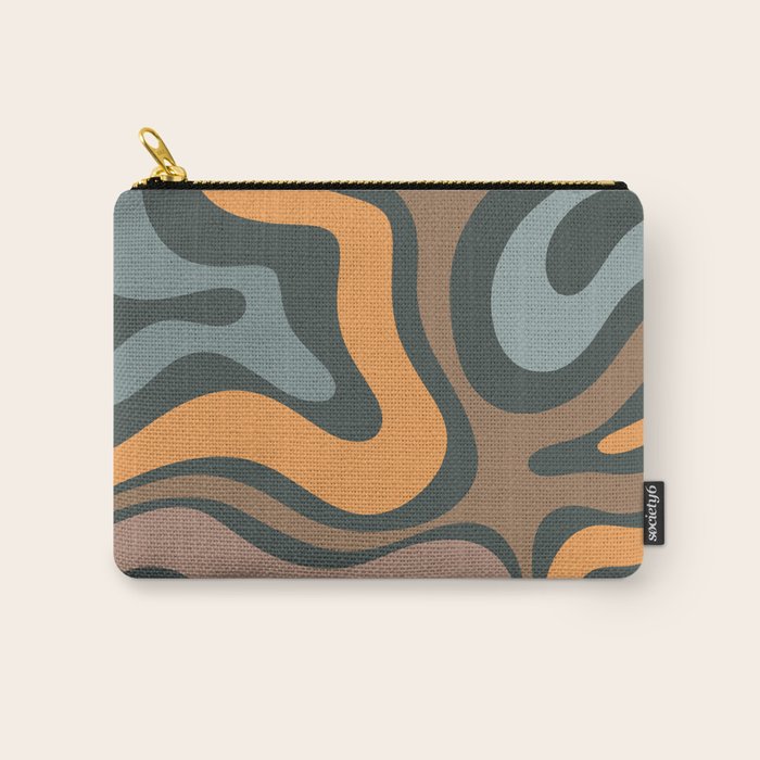 Modern Retro Liquid Swirl Abstract Slate Blue Orange Brown Taupe Carry All Pouch Gallery Image 1