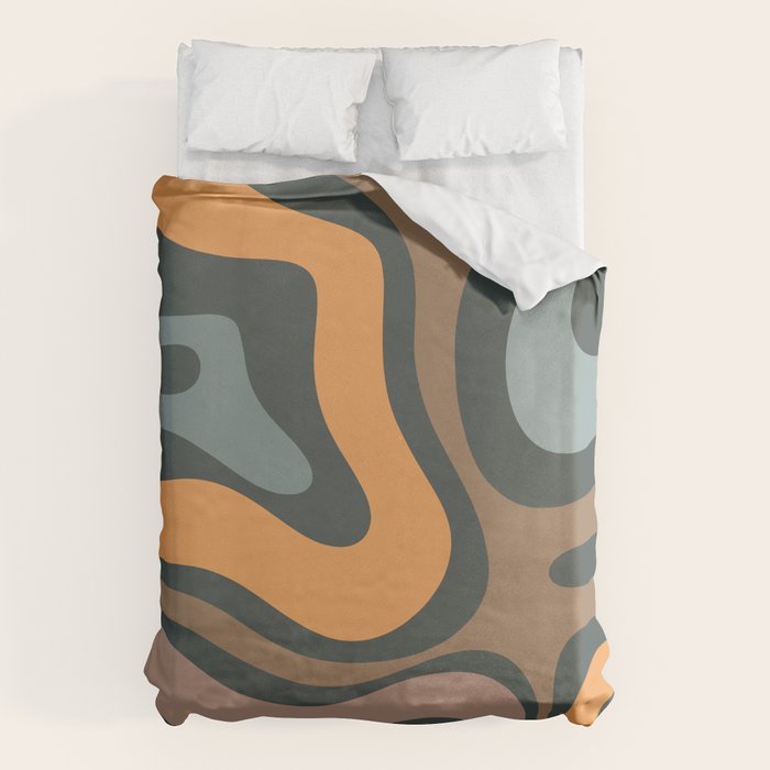 Modern Retro Liquid Swirl Abstract Slate Blue Orange Brown Taupe Duvet Cover Gallery Image 6