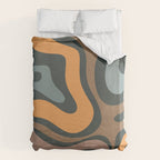 Modern Retro Liquid Swirl Abstract Slate Blue Orange Brown Taupe Duvet Cover Gallery Image 6