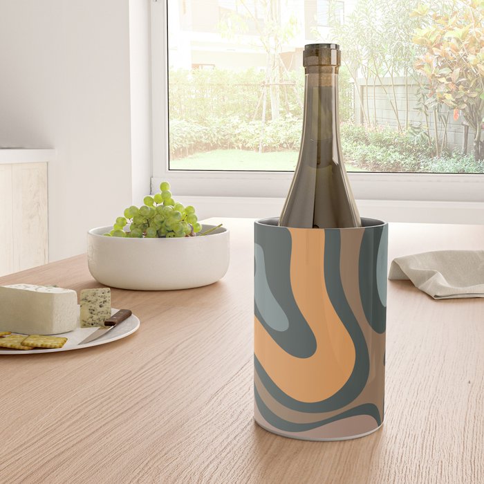 Modern Retro Liquid Swirl Abstract Slate Blue Orange Brown Taupe Wine Chiller Gallery Image 4
