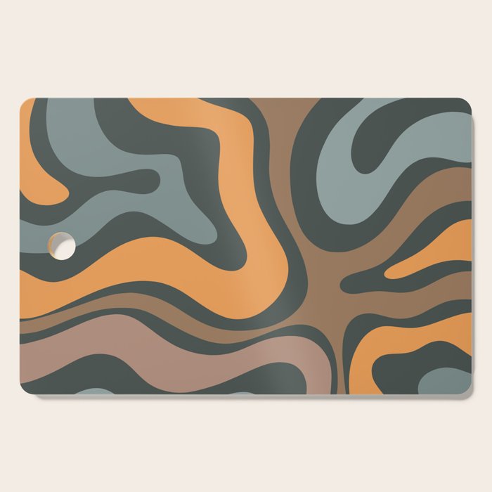 Modern Retro Liquid Swirl Abstract Slate Blue Orange Brown Taupe Cutting Board Gallery Image 1