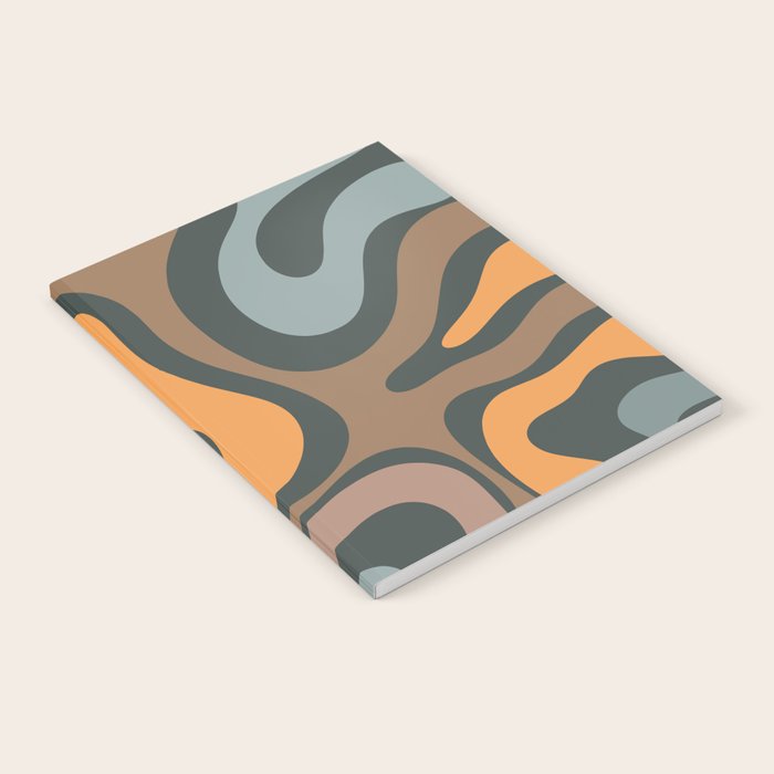 Modern Retro Liquid Swirl Abstract Slate Blue Orange Brown Taupe Notebook Gallery Image 2