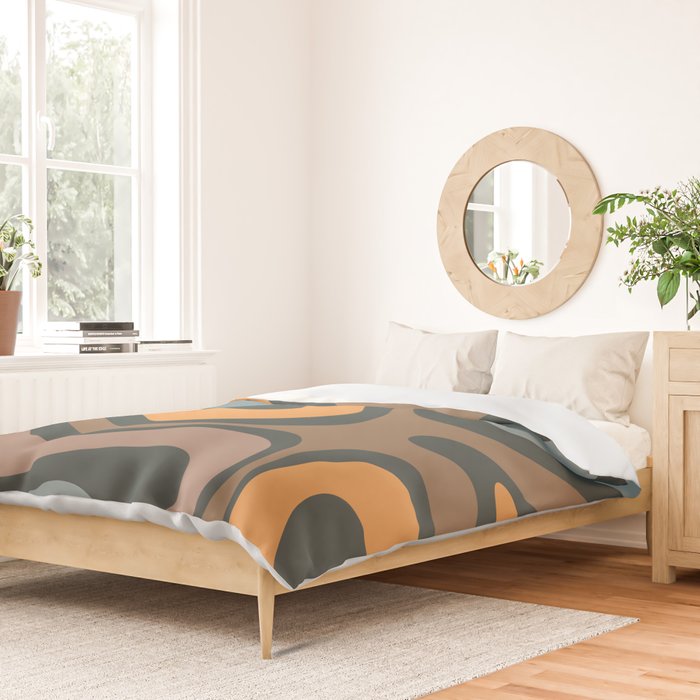 Modern Retro Liquid Swirl Abstract Slate Blue Orange Brown Taupe Duvet Cover Gallery Image 2