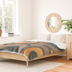 Modern Retro Liquid Swirl Abstract Slate Blue Orange Brown Taupe Duvet Cover Gallery Image 2