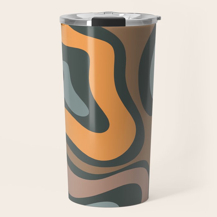 Modern Retro Liquid Swirl Abstract Slate Blue Orange Brown Taupe Travel Mug Gallery Image 1