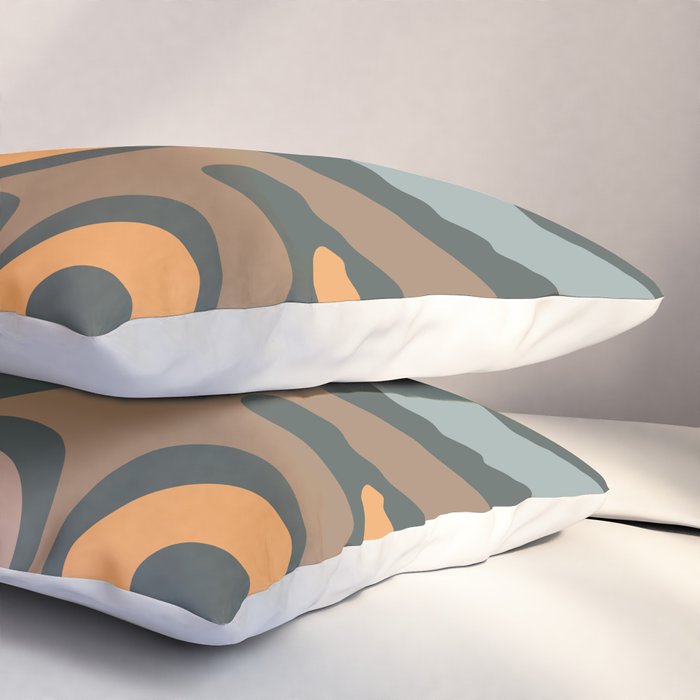 Modern Retro Liquid Swirl Abstract Slate Blue Orange Brown Taupe Pillow Sham Gallery Image 3