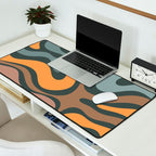 Modern Retro Liquid Swirl Abstract Slate Blue Orange Brown Taupe Desk Mat Gallery Image 2