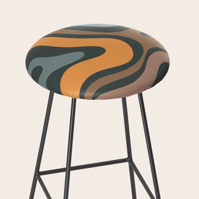 Modern Retro Liquid Swirl Abstract Slate Blue Orange Brown Taupe Stool Gallery Image 2