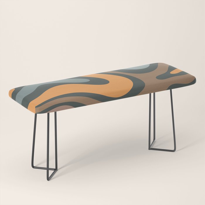 Modern Retro Liquid Swirl Abstract Slate Blue Orange Brown Taupe Bench Gallery Image 1
